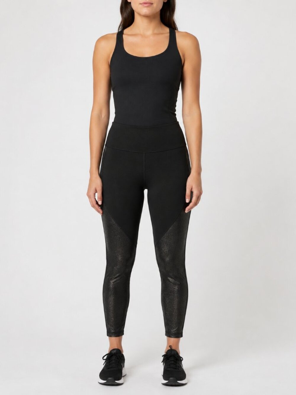 Old Navy Active Black Shimmer Panel High Rise Leggings Size Medium